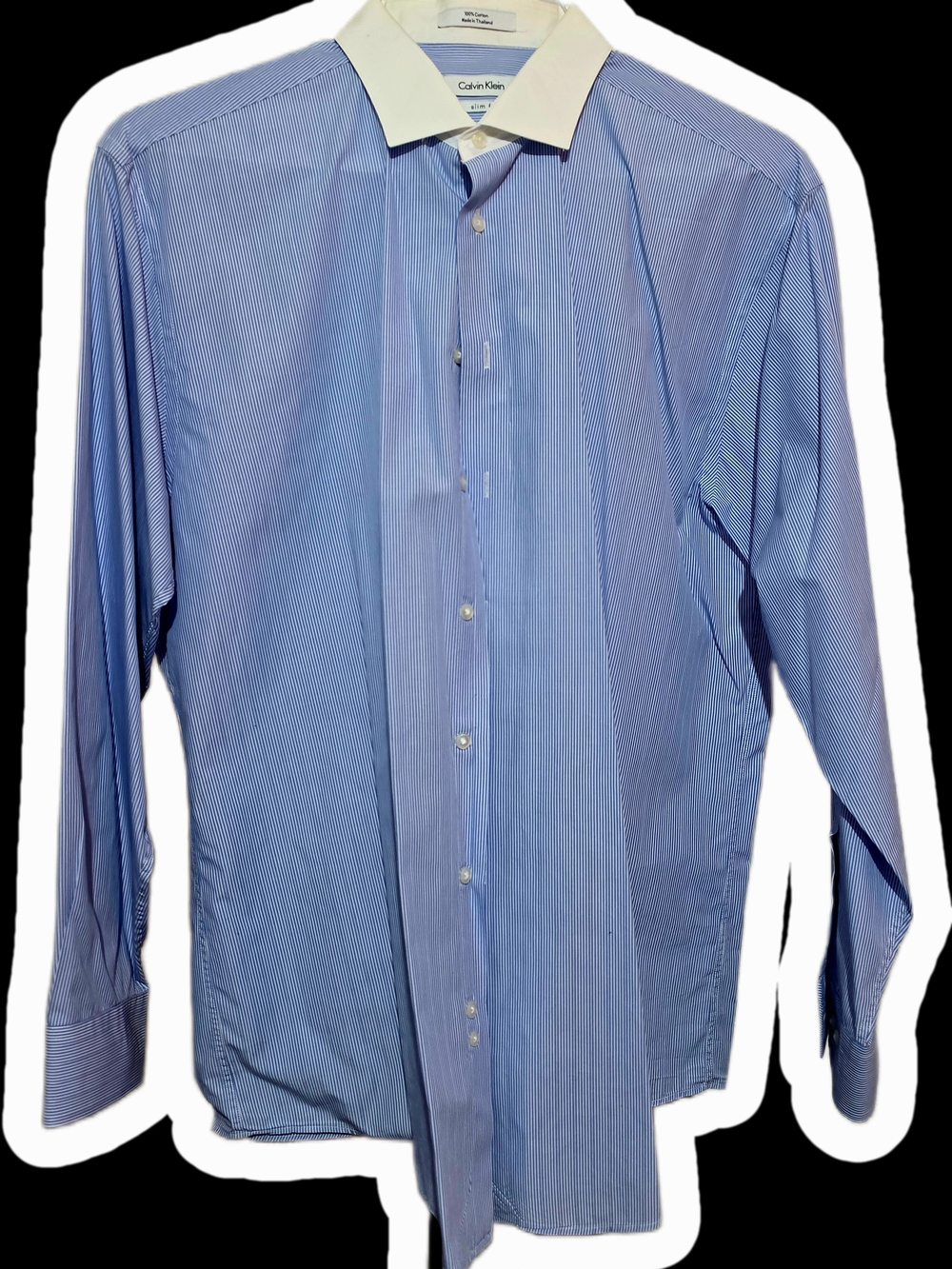 Calvin Klein Light Blue Pinstripe Dress Shirt with White Collar